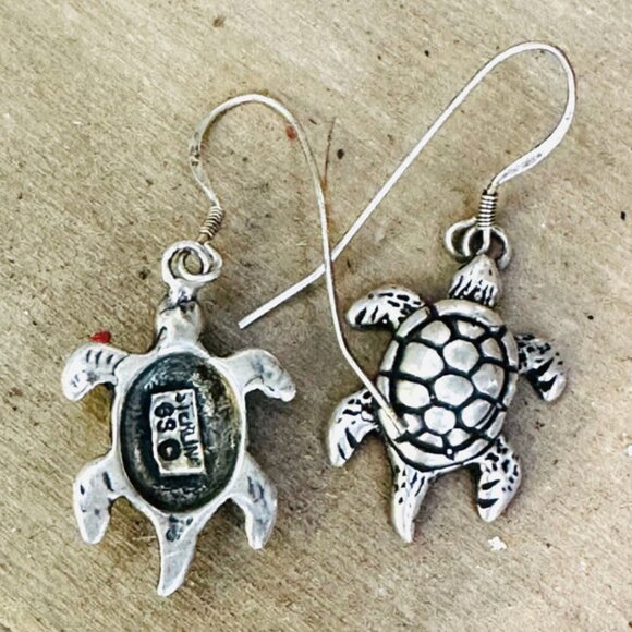Sterling Silver Water Turtle Pierced Earrings - Picture 3 of 4